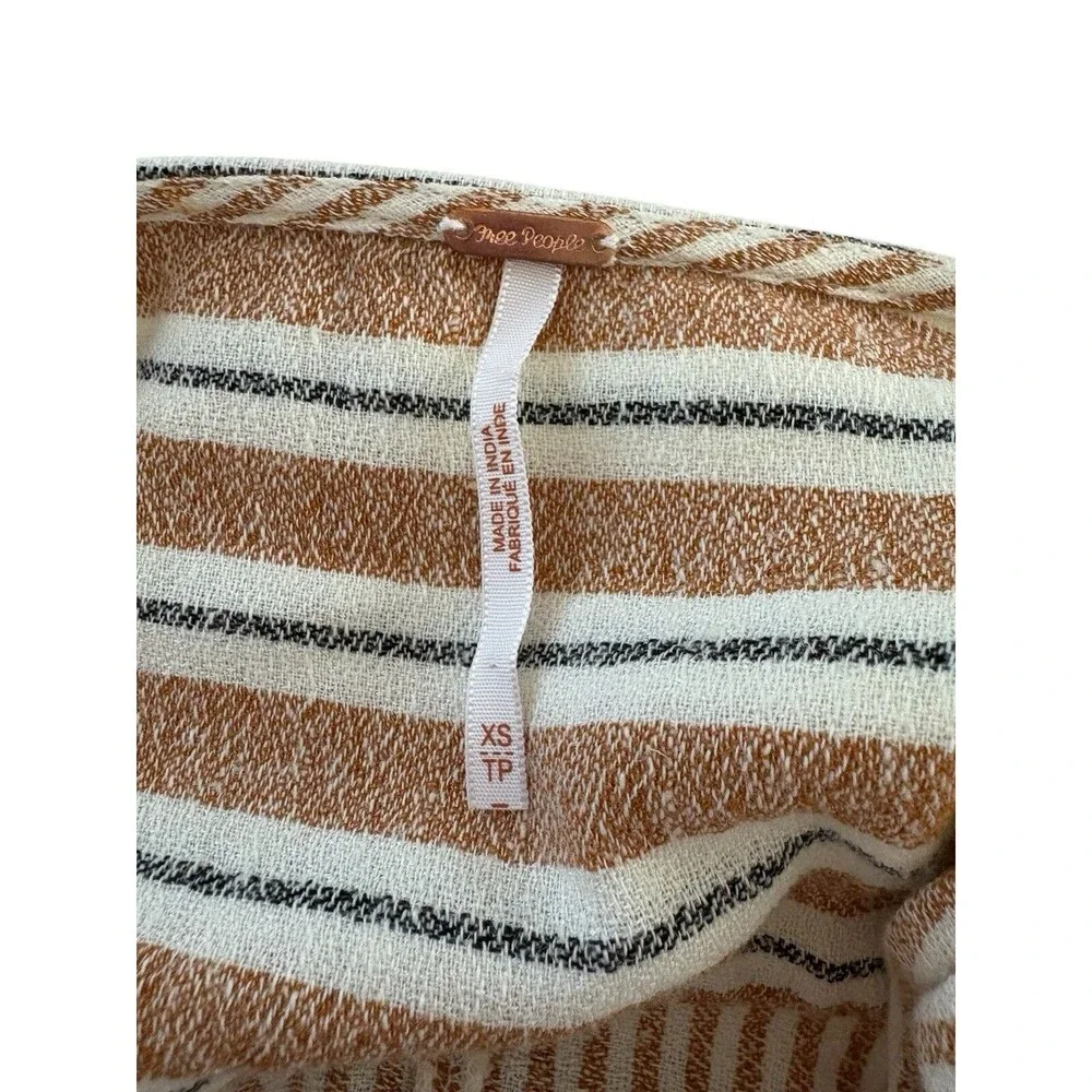 Free People Cotton Linen Blend Cardigan Duster Women's XS Brown White Stripes